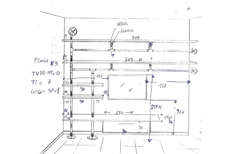 Libreria in legno di recupero e tubi in acciaio (XT-LIB002)