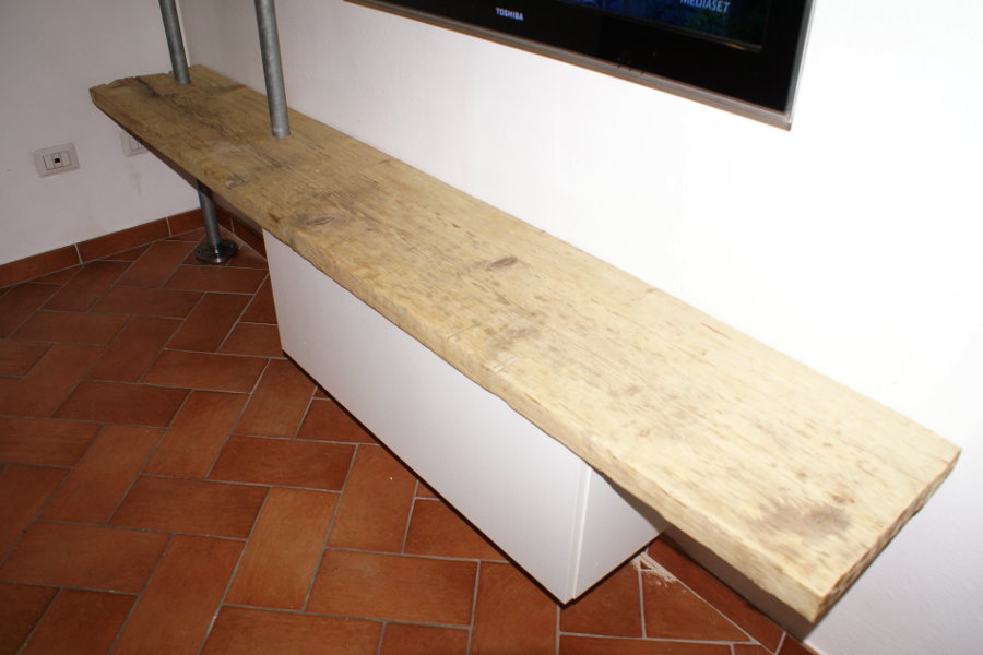 Libreria in legno di recupero e tubi in acciaio (XT-LIB002)
