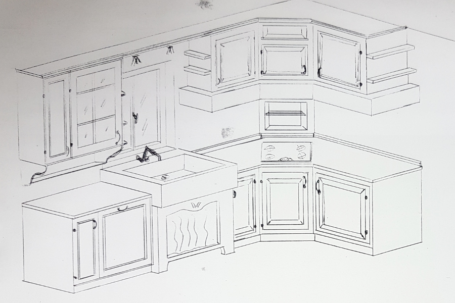 Cucina in finta muratura a campione colore (PP-CFM031) - il disegno