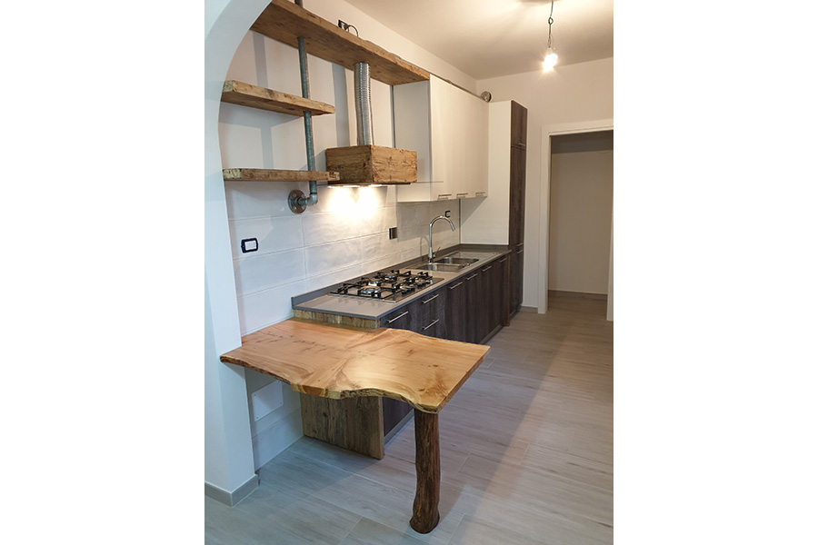 Cucina in legno di recupero e tubi acciaio (XT-CUC006)