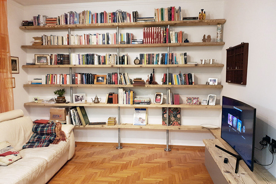 Libreria legno vecchio e tubi acciaio (XT-LIB017)