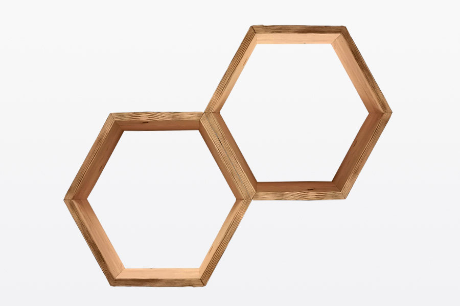 mensole esagonali in legno di recupero