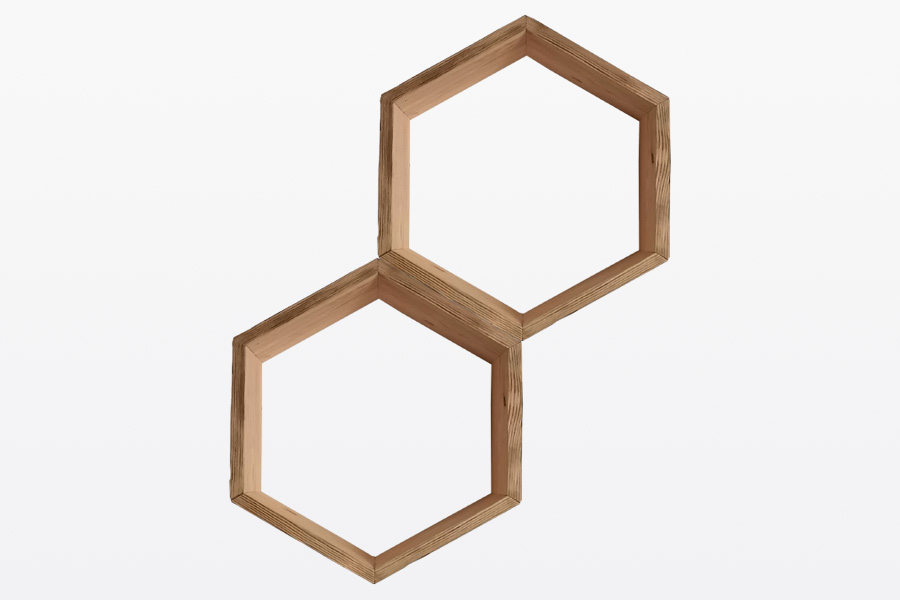 mensole esagonali in legno di recupero