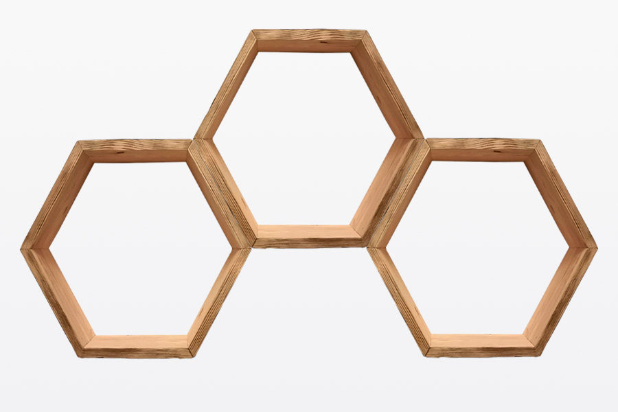 mensole esagonali in legno di recupero