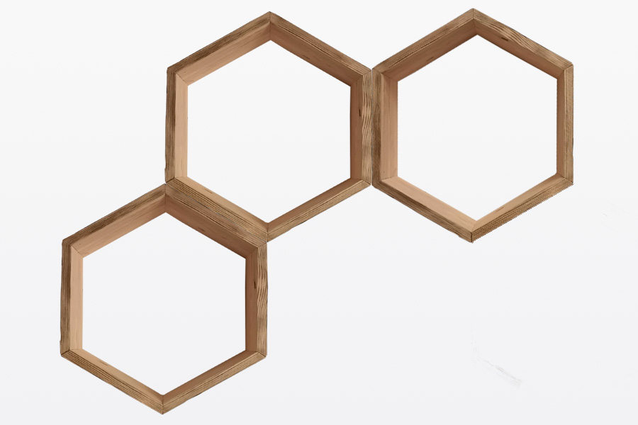 mensole esagonali in legno di recupero