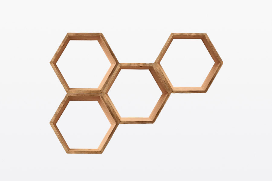 mensole esagonali in legno di recupero