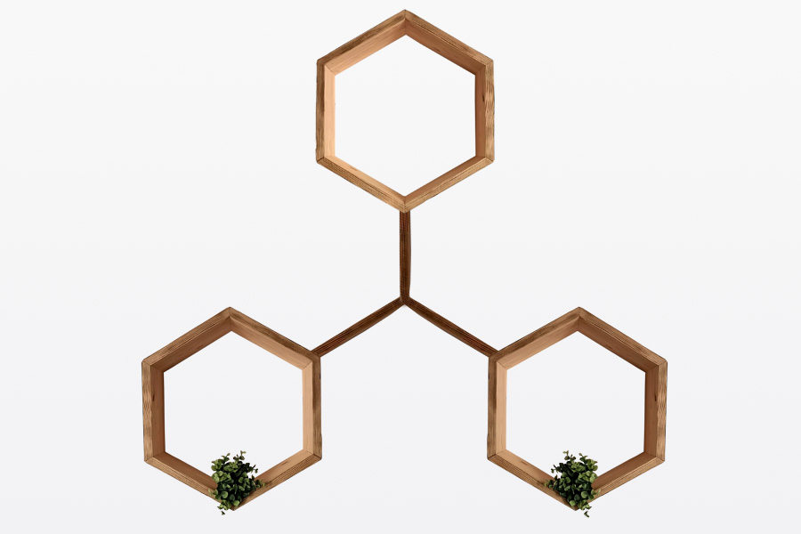 mensole esagonali in legno di recupero