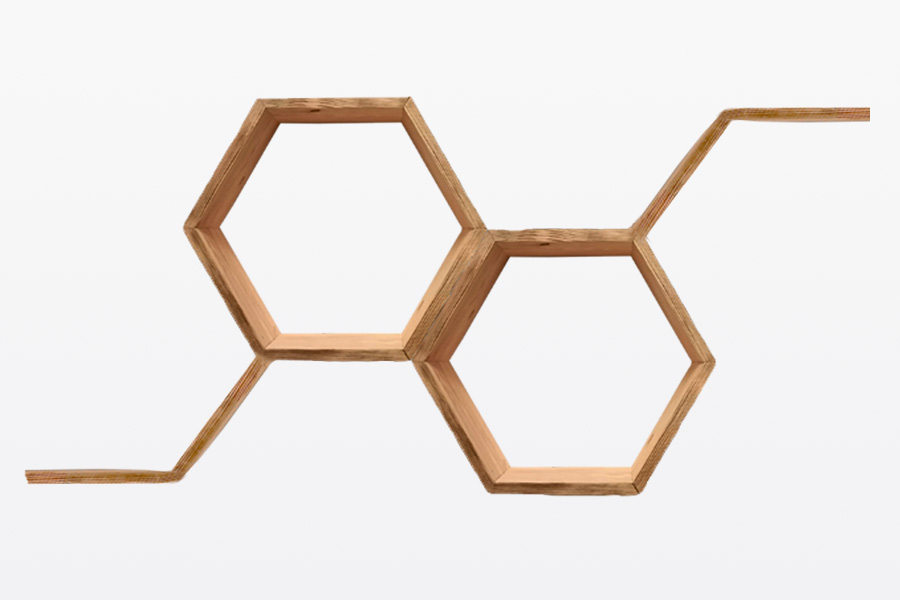 mensole esagonali in legno di recupero