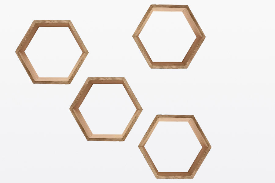 mensole esagonali in legno di recupero