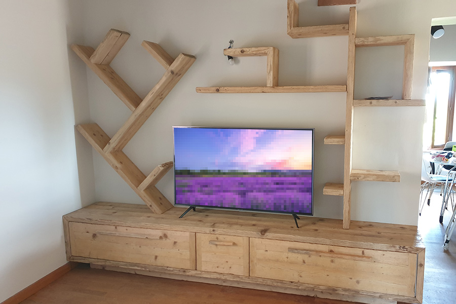 Porta TV e libreria in legno vecchio (XN-COM012)