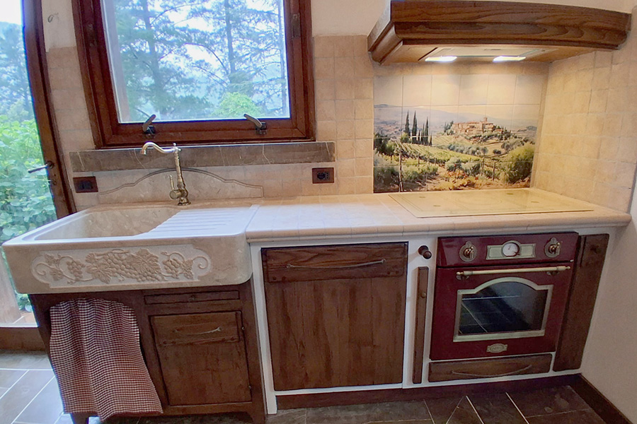 Cucina in finta muratura frontali castagno (PP-CFM051)
